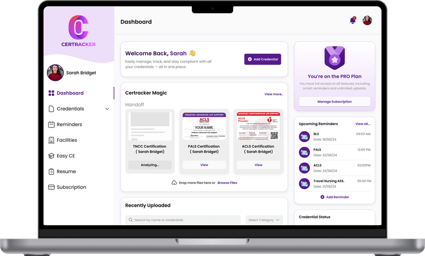 CerTracker nurse compliance dashboard and mobile app for license management, CEU tracking, and credential reminders – Protect Your License and Peace of Mind.